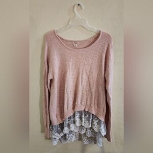 Pink Knit Sweater with Lace Hem Size XL